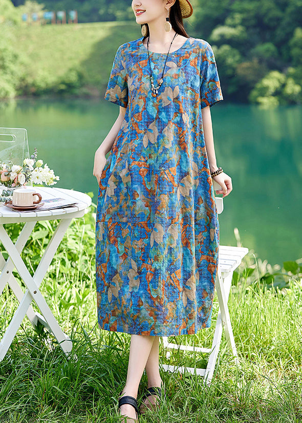 Sommerkleid aus Baumwolle mit Rundhalsausschnitt in Blau