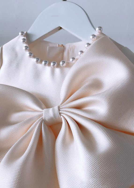 Edle Champagner Patchwork Schleife Tüll Kinder Langes Kleid Frühling YS041