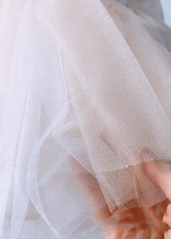 Edle Champagner Patchwork Schleife Tüll Kinder Langes Kleid Frühling YS041