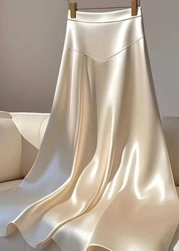 Jupe d'été haute en patchwork champagne à taille maxi en soie, élégante