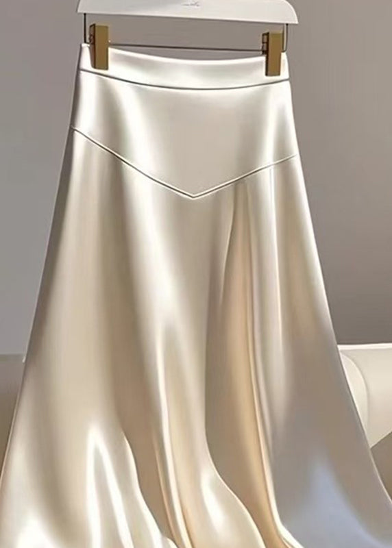 Jupe d'été haute en patchwork champagne à taille maxi en soie, élégante
