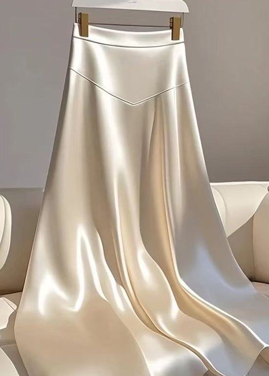 Jupe d'été haute en patchwork champagne à taille maxi en soie, élégante