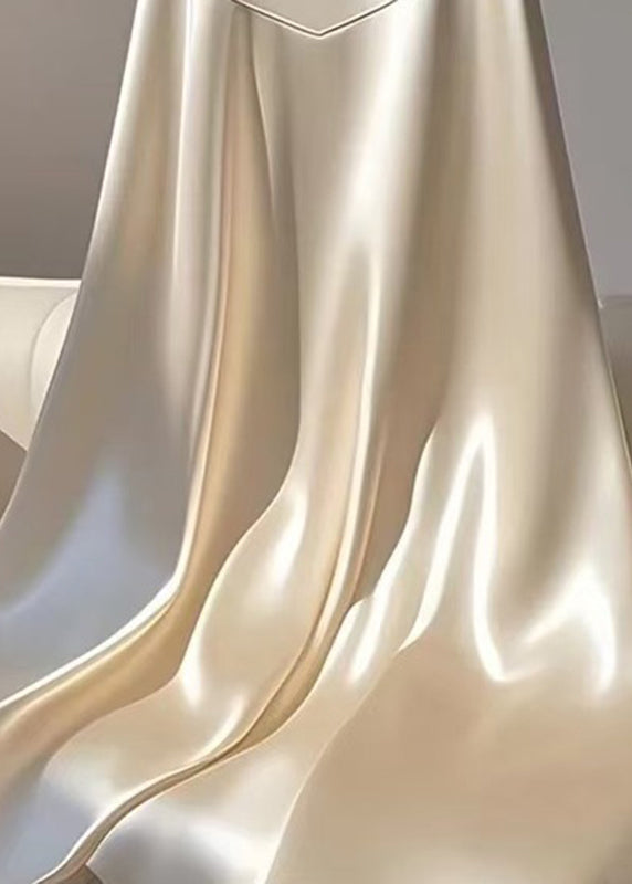 Jupe d'été haute en patchwork champagne à taille maxi en soie, élégante
