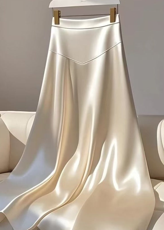 Jupe d'été haute en patchwork champagne à taille maxi en soie, élégante