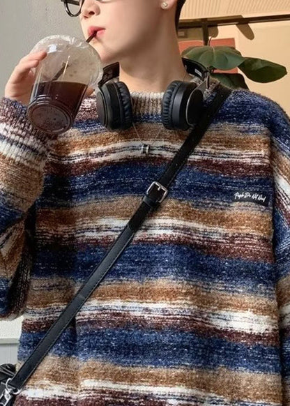 Classy Coffee Striped Cozy Knit Sweaters Men Fall QH016