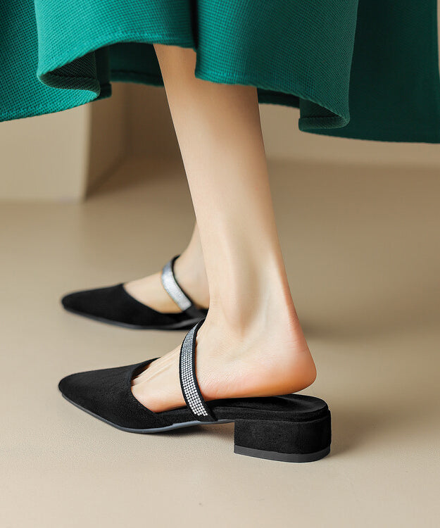 Classy Comfy Black Zircon Pointed Toe Slide Sandals RT1006
