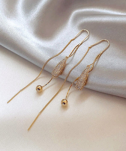 Classy Gold Copper Alloy Zircon Tassel Drop Earrings PO028