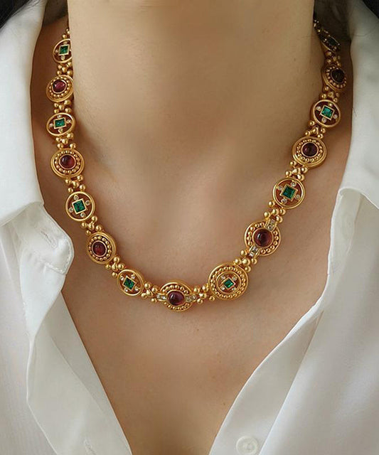 Classy Gold Copper Overgild Hollow Out Coloured Glaze Collar Necklace GH1008