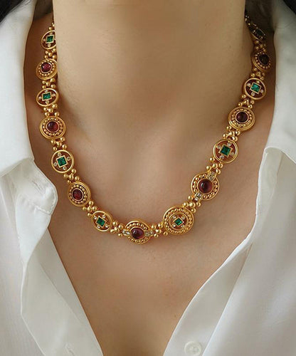 Collier élégant en cuivre doré avec glaçure colorée évidée FA303