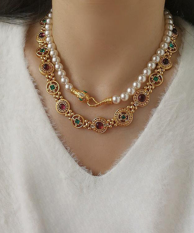 Collier élégant en cuivre doré avec glaçure colorée évidée FA303