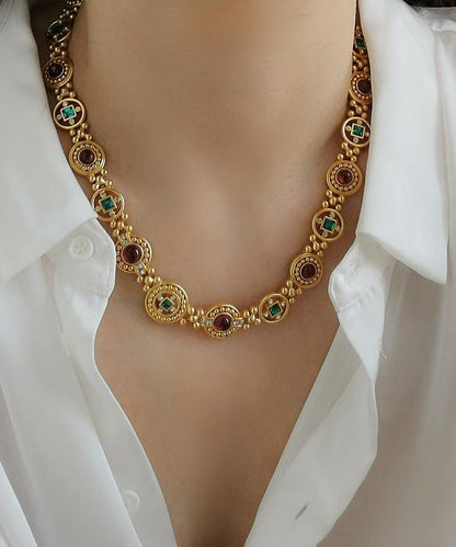 Classy Gold Copper Overgild Hollow Out Coloured Glaze Collar Necklace FA303