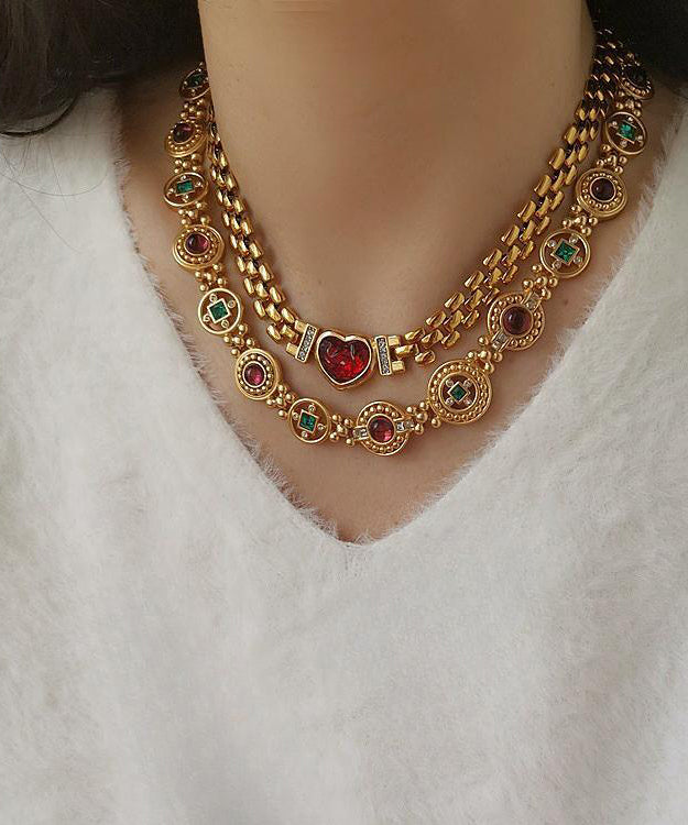 Collier élégant en cuivre doré avec glaçure colorée évidée FA303