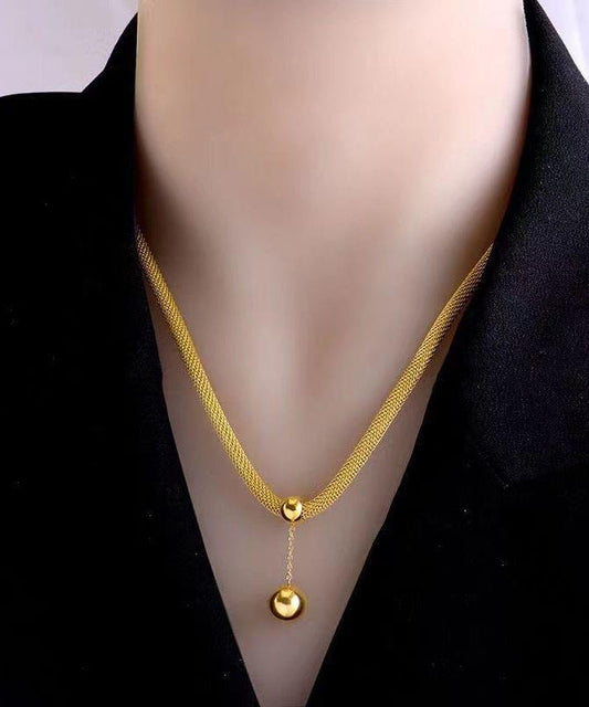 Classy Gold Stainless Steel Tassel Pendant Necklace DF1019