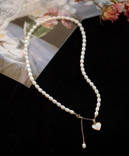 Classy Gold Sterling Silver Alloy Love Pearl Tassel Pendant Necklace RA023