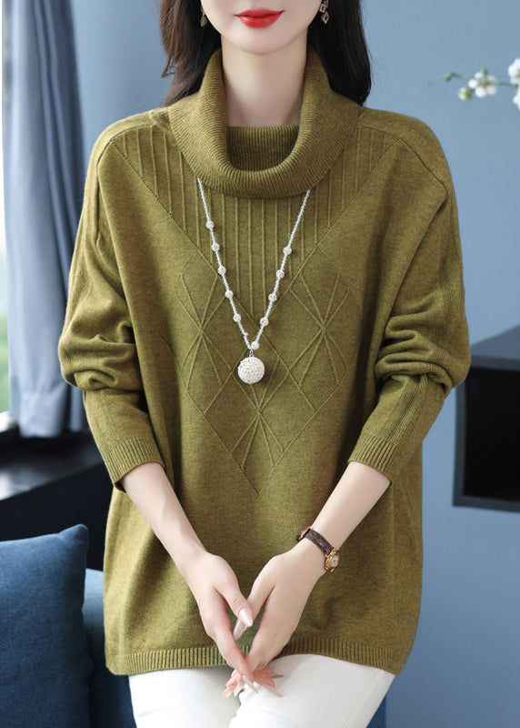 Classy Green Hign Neck Thick Woolen Sweaters Winter RL030