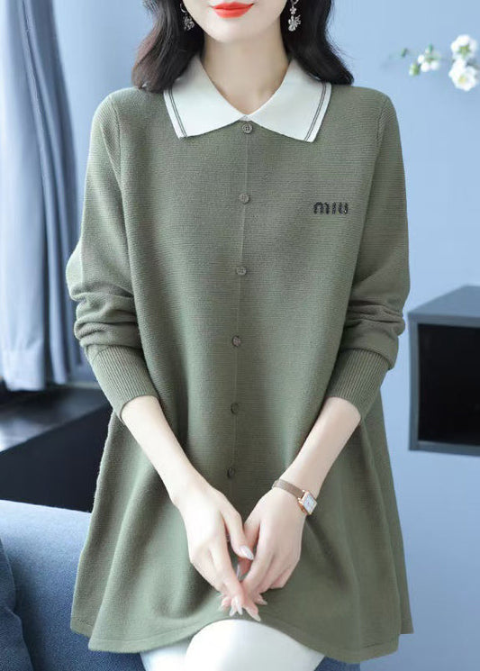 Classy Green Peter Pan Collar Patchwork Woolen Sweaters Winter RL034