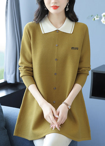 Classy Green Peter Pan Collar Patchwork Woolen Sweaters Winter RL034