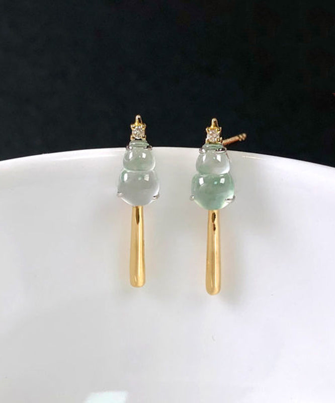 Classy Green Sterling Silver Overgild Chalcedony Zircon Glass Gourd Drop Earrings AC1060