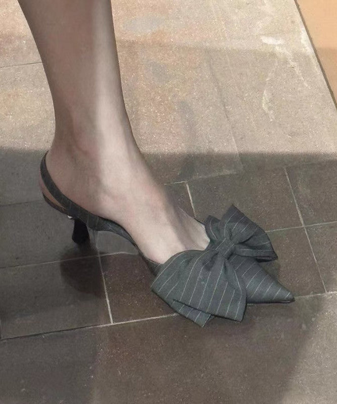 Sandals Splicing High Pointed Grey Heel Classy Toe Bow