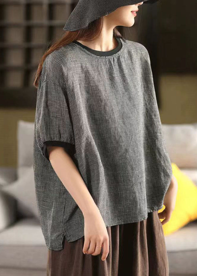 Plaid Tanks Oversized Linen Summer Classy Grey