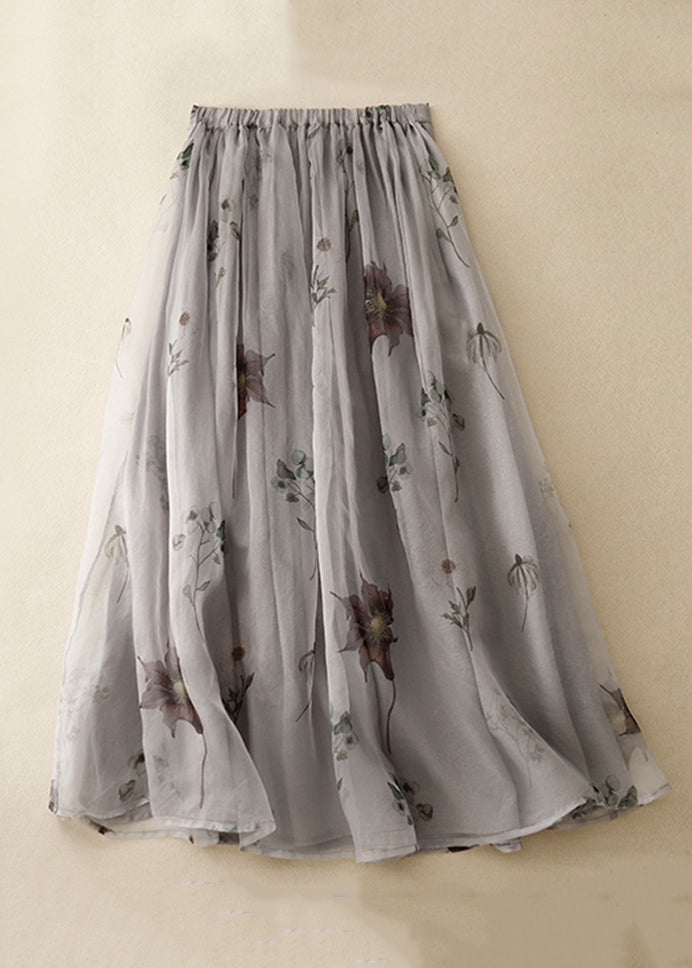 Classy Grey Print High Waist Tulle A Line Skirt Summer AM1053