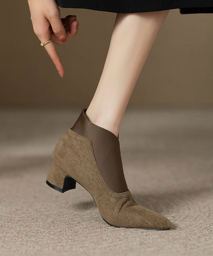 Classy Khaki Suede Splicing Ankle Boots Pointed Toe WT027