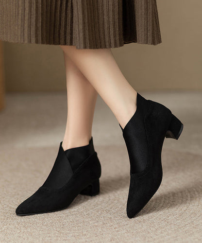 Classy Khaki Suede Splicing Ankle Boots Pointed Toe WT027