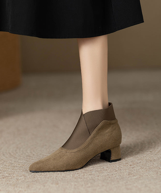 Classy Khaki Suede Splicing Ankle Boots Pointed Toe WT027