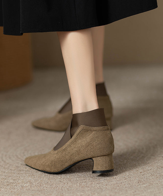 Classy Khaki Suede Splicing Ankle Boots Pointed Toe WT027