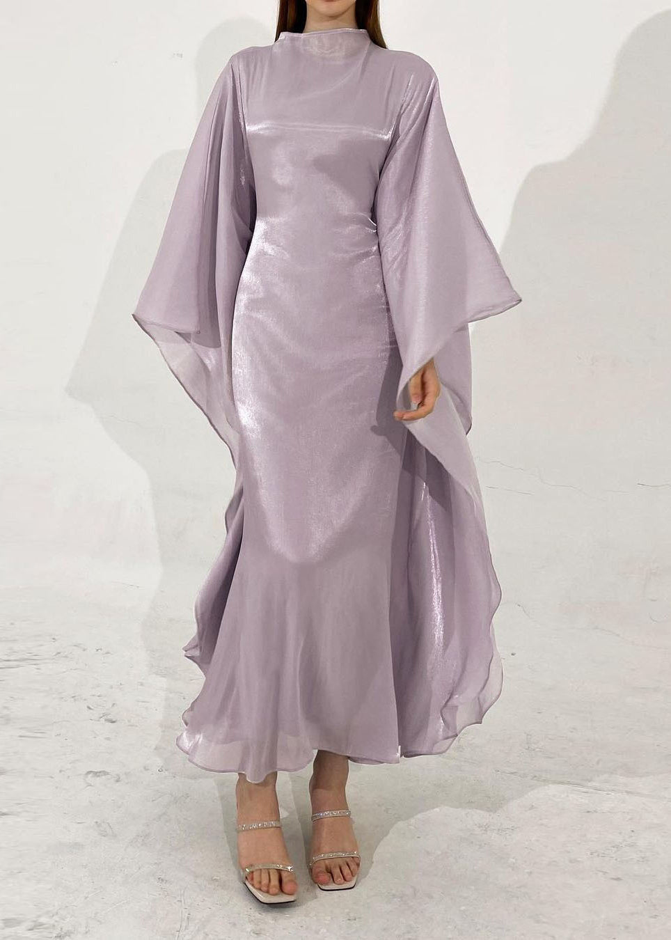 Classy Light Purple Slim Fit Silk Maxi Dress Fall WO051