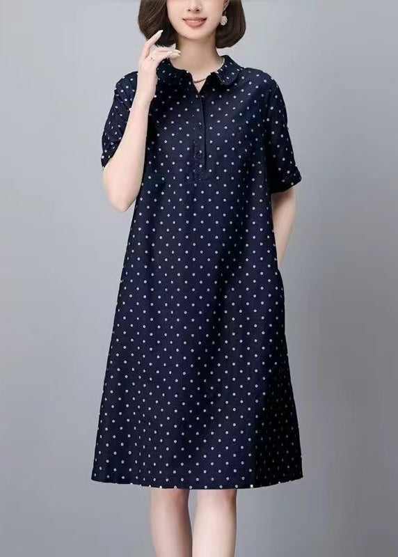 Mid Pan Summer Cotton Pring Peter Classy Navy Dress Dot Collar