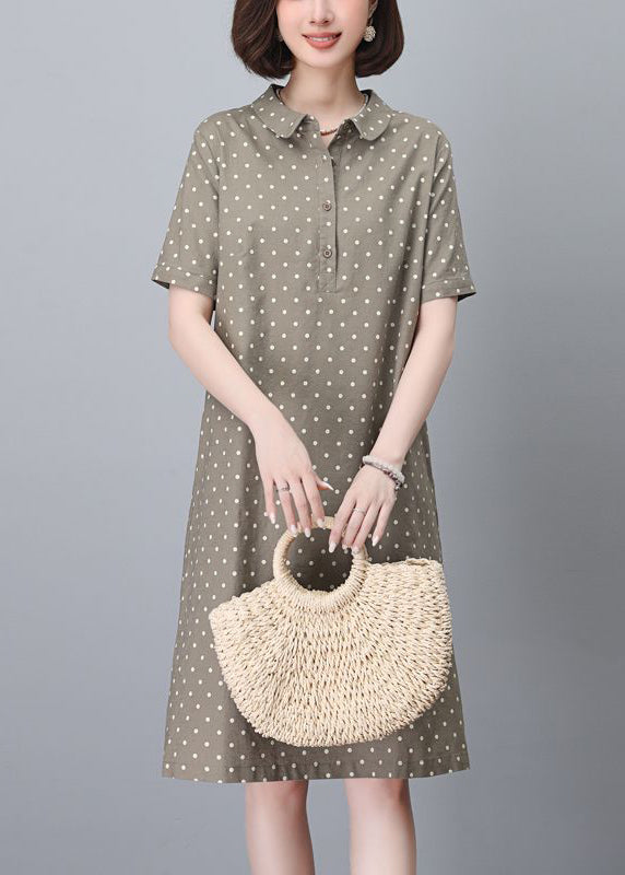 Robe d'été élégante en coton bleu marine avec col à pois et Peter mi-printemps