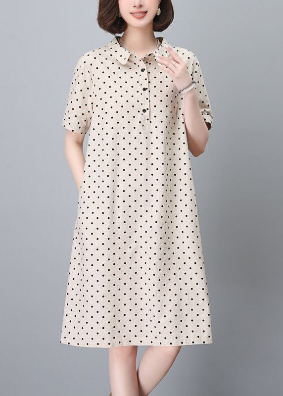 Robe d'été élégante en coton bleu marine avec col à pois et Peter mi-printemps