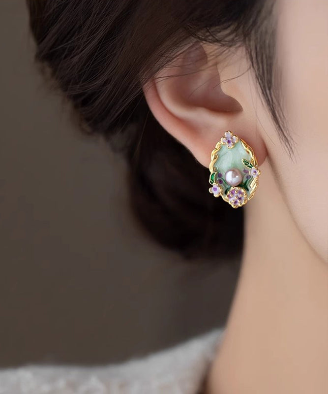 Stud Classy Pearl Overgild Floral Copper Earrings Rainbow