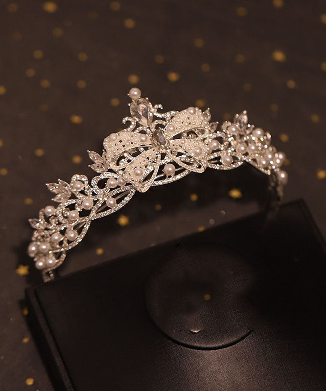 Classy Silk Alloy Pearl Zircon Bow Girl Crown IU039