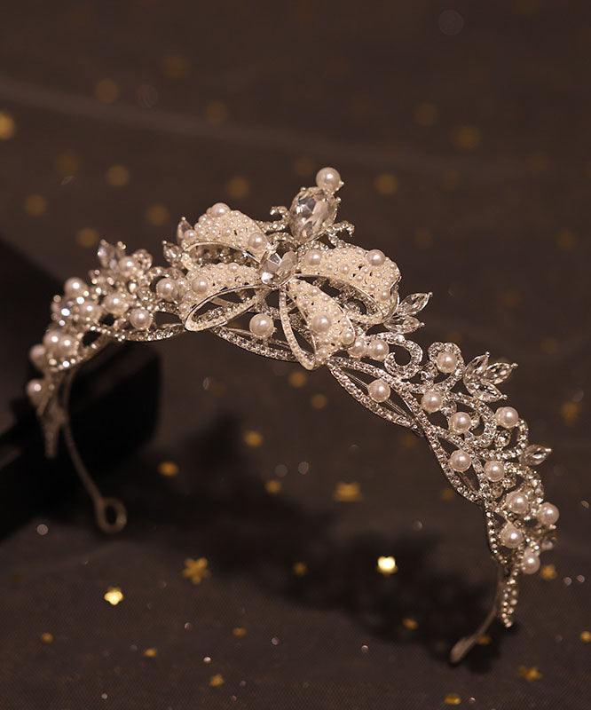 Classy Silk Alloy Pearl Zircon Bow Girl Crown IU039