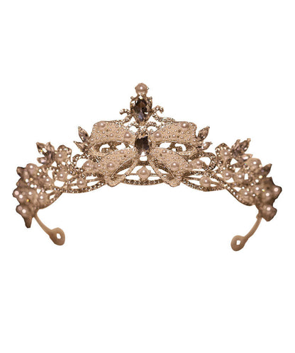 Classy Silk Alloy Pearl Zircon Bow Girl Crown IU039