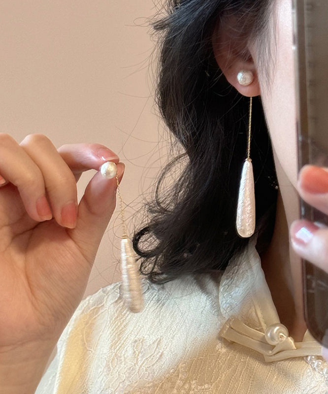 Boucles d'oreilles pendantes élégantes en alliage de perles blanches