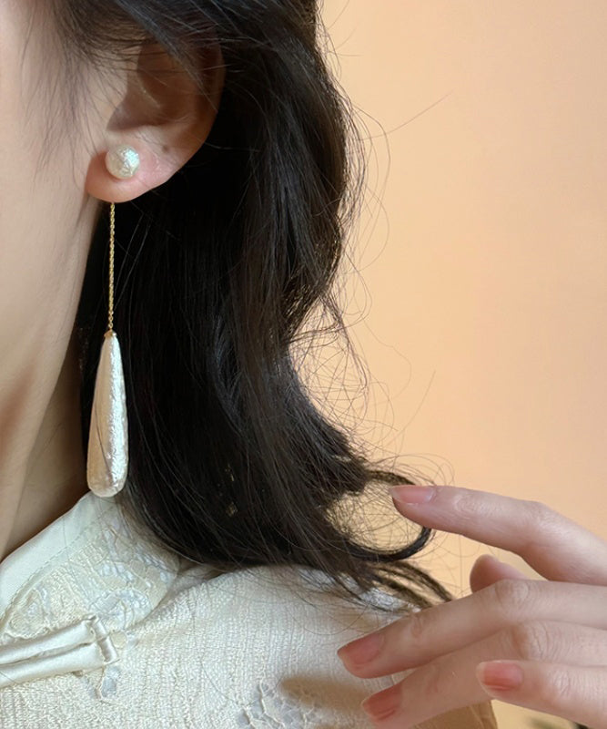 Boucles d'oreilles pendantes élégantes en alliage de perles blanches