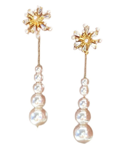 Classy White Alloy Snowflakes Pearl Tassel Drop Earrings ET020