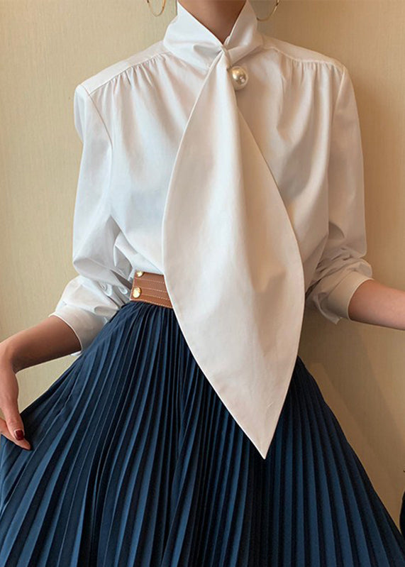 Cotton White Bow Patchwork Classy Shirts Spring