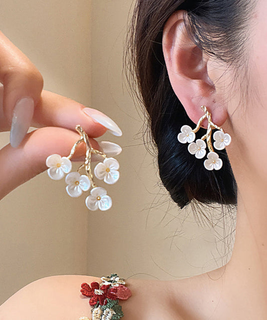 Blossom Classy Copper Stud Alloy White Earrings Peach Resin