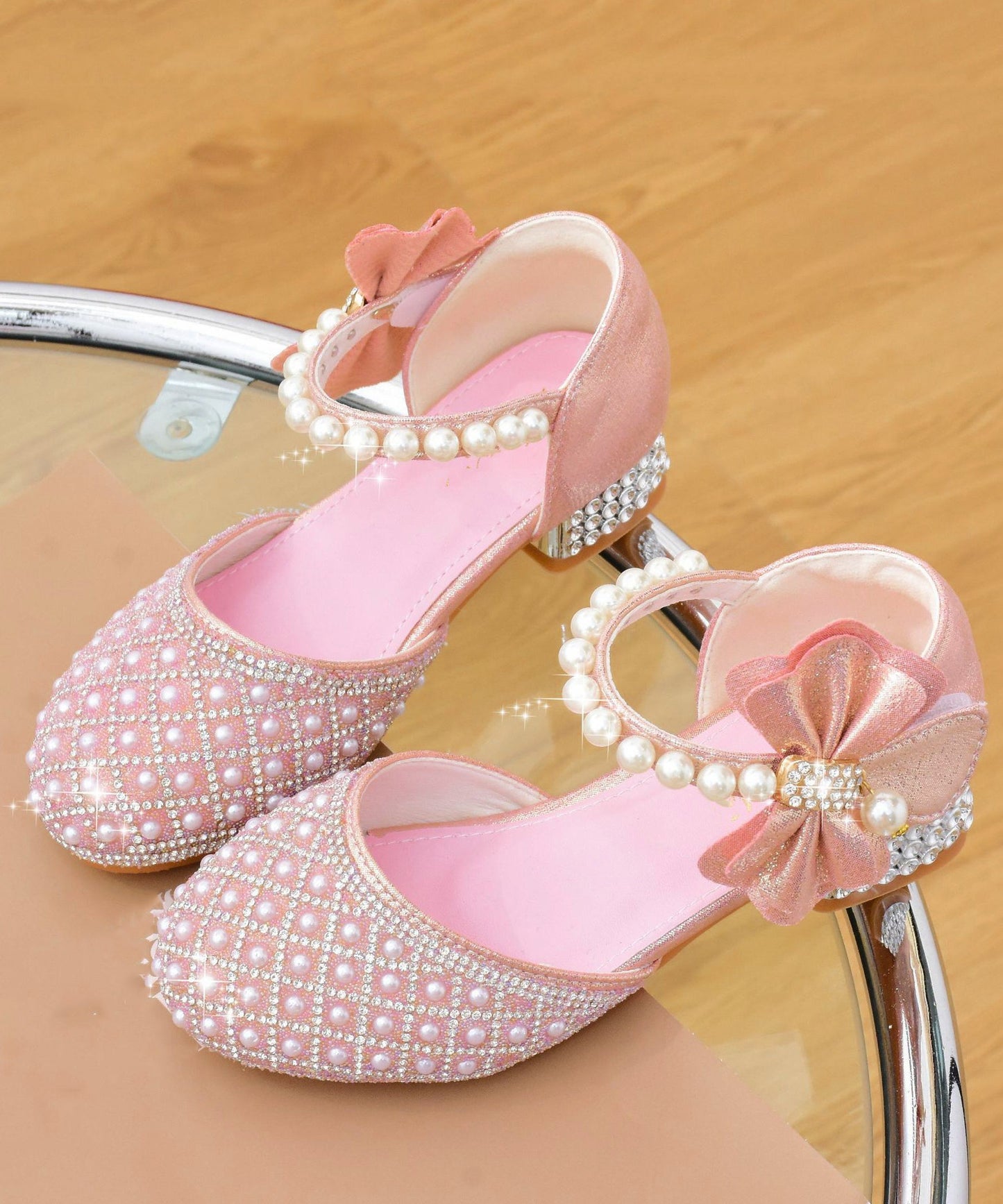 Sandales Zircon Blanc Élégantes Bride Perle Boucle Enfant