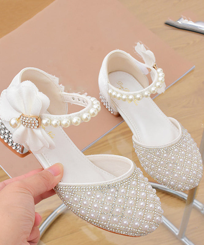 Sandales Zircon Blanc Élégantes Bride Perle Boucle Enfant