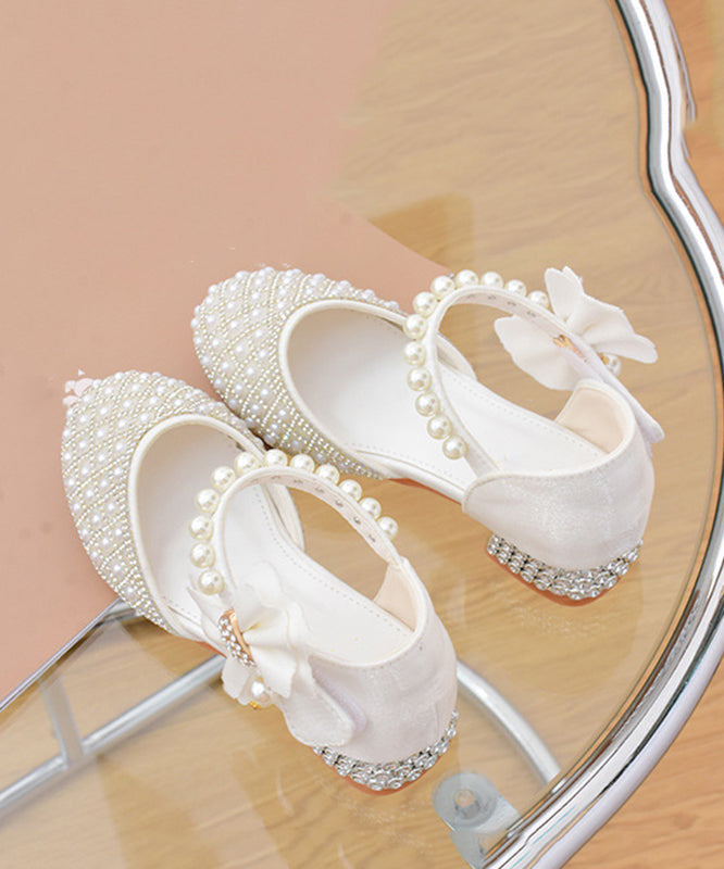 Sandales Zircon Blanc Élégantes Bride Perle Boucle Enfant