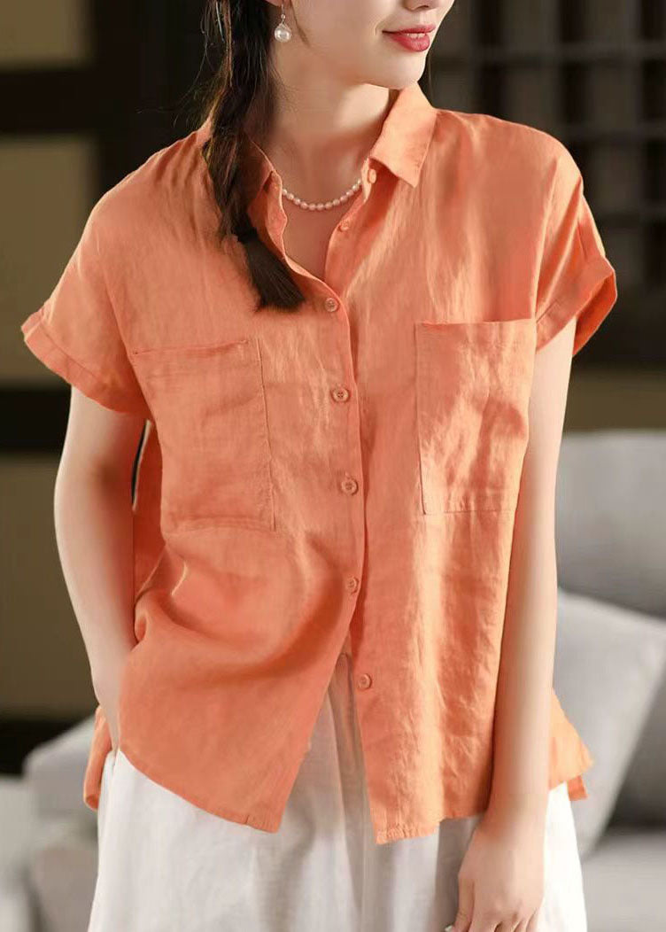 Classy Peter Shirt Linen Summer Collar White Pan Pockets Top