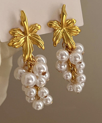 Classy White Sterling Silver Overgild Pearl Grapes Drop Earrings QJ044