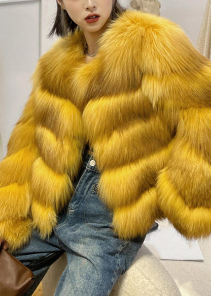 Classy Yellow Fox Collar Leather And Fur Coats Winter WZ020