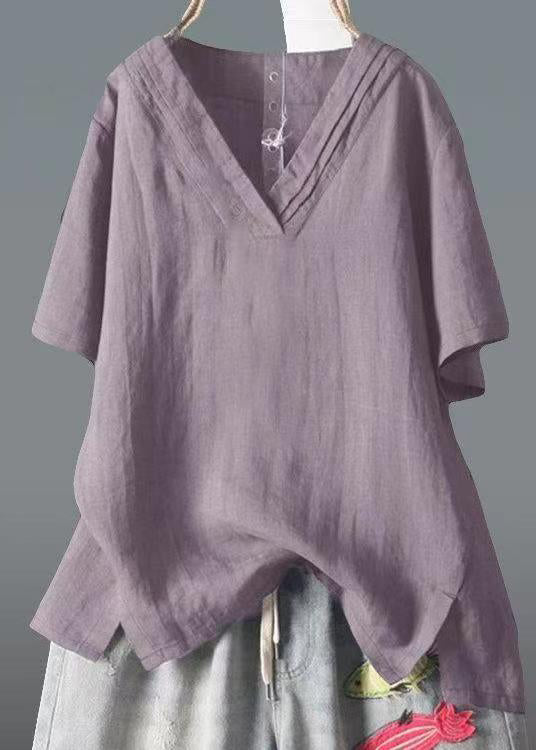 Side Classy Summer V Open Yellow Linen Neck Top Shirt