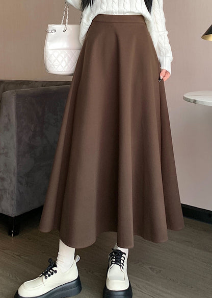 Coffee High Waist Elastic Waist Wrinkled Skirts Spring QQ1014